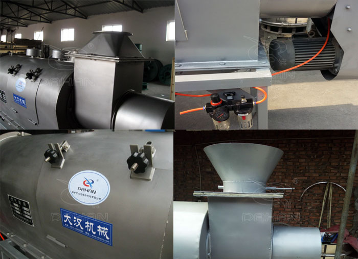 氣旋篩：電機，進料口，氣壓裝置等特寫圖片