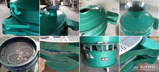 碳鋼振動篩進料口，出料口，篩框，篩網，彈跳球等細節展示