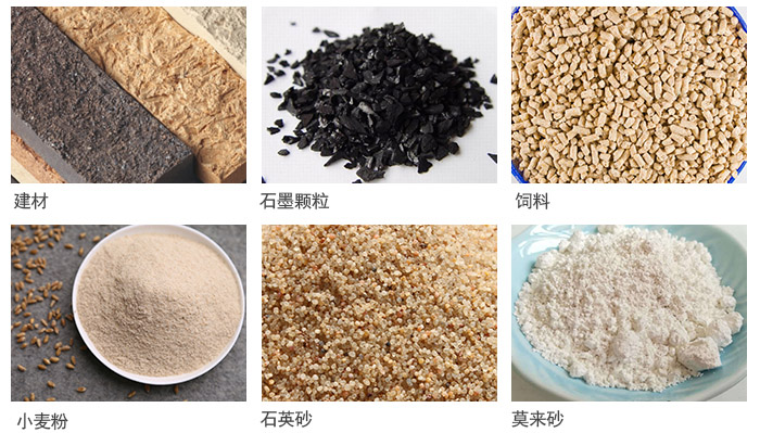 該設備主要用於:建材,石墨顆粒,飼料,小麥粉,石英砂,莫來砂等物料的篩分