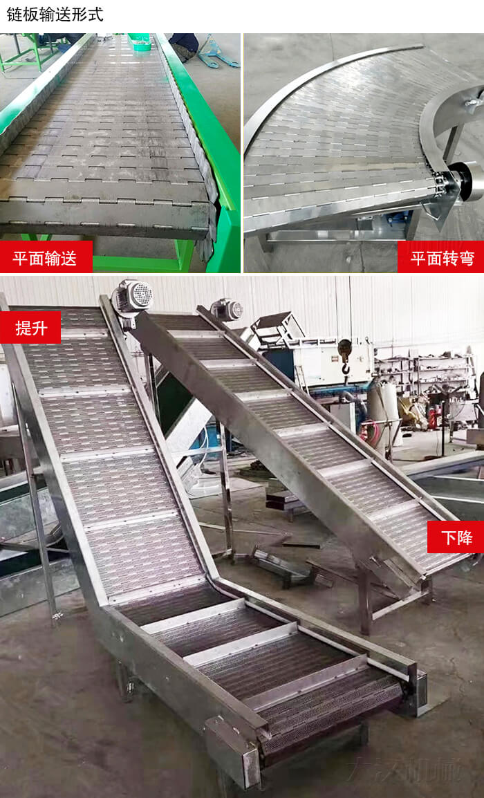 鏈板輸送機平麵輸送，平麵拐彎，提升等運行現場圖片